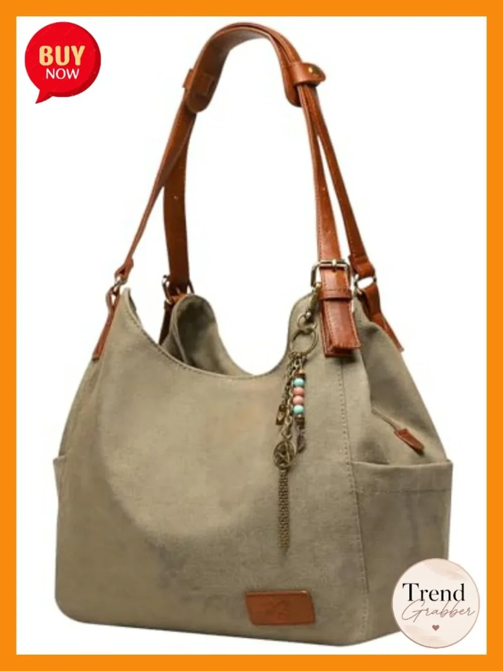 Canvas Hobo Tote Multi Pocket Shoulder Bag Embroidered Ethnic Purse